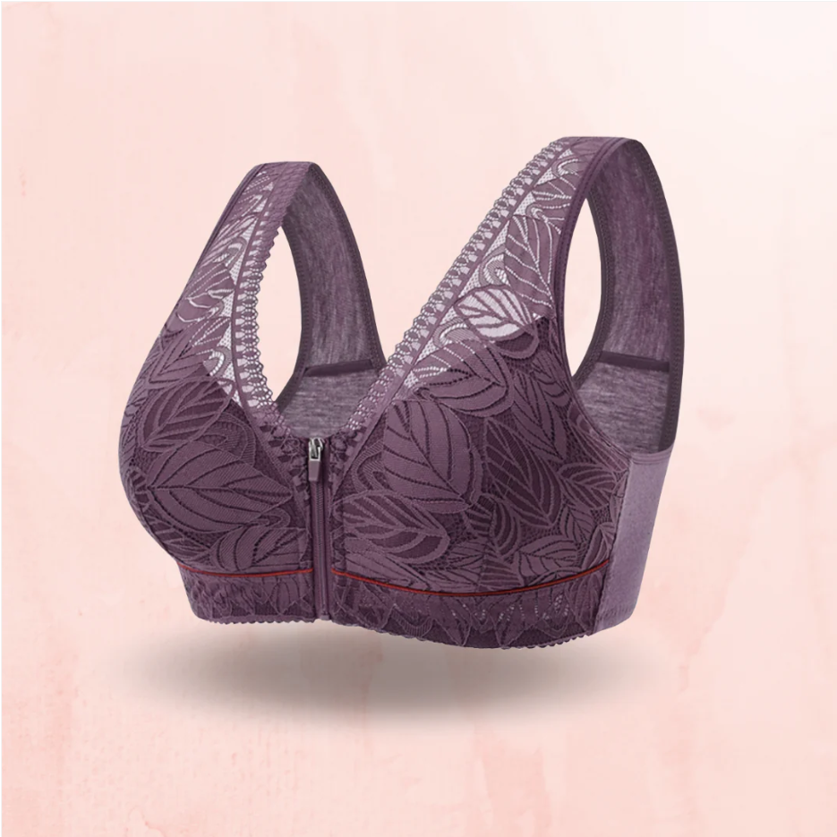 Leaf Lace Bra Wireless Front Zipper Bra Large Size For Women - Image 2