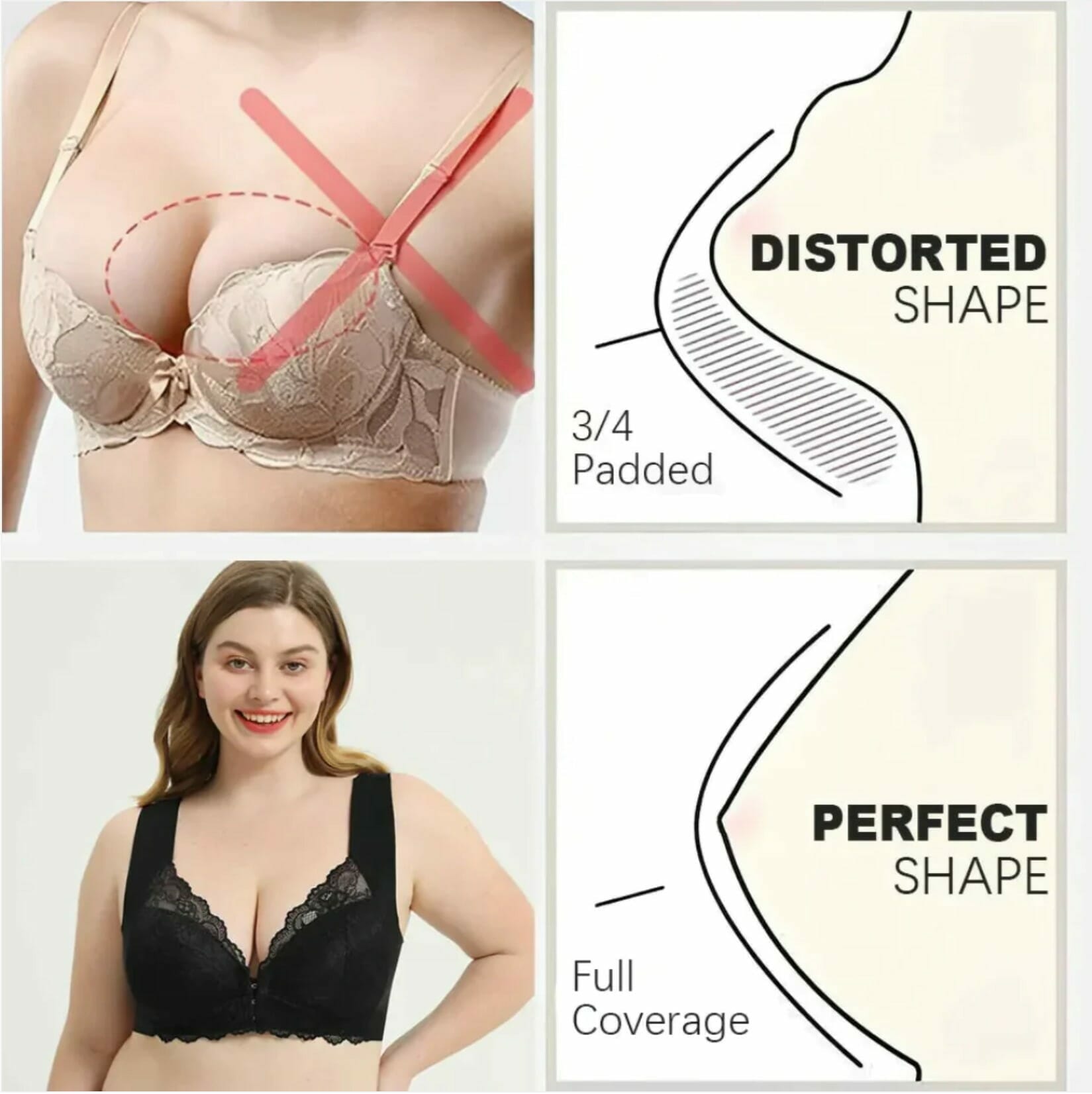 Multifunctional Push Up Comfy Bra Front Closure 5D Contour Bra Plus Size For Women - Image 27
