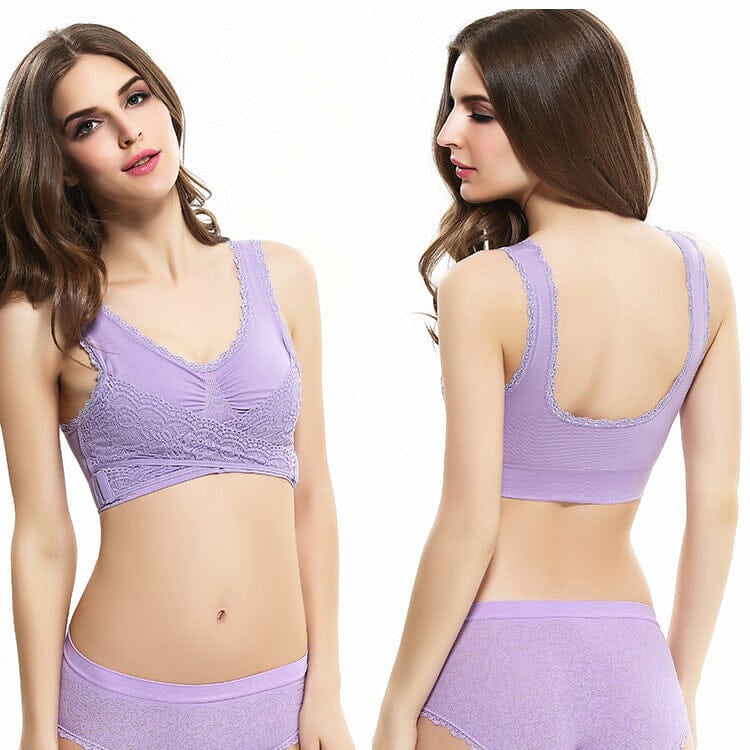Women Plus Size Lace Wide Straps Wireless Bra Front Closure Push Up Bras - Image 4