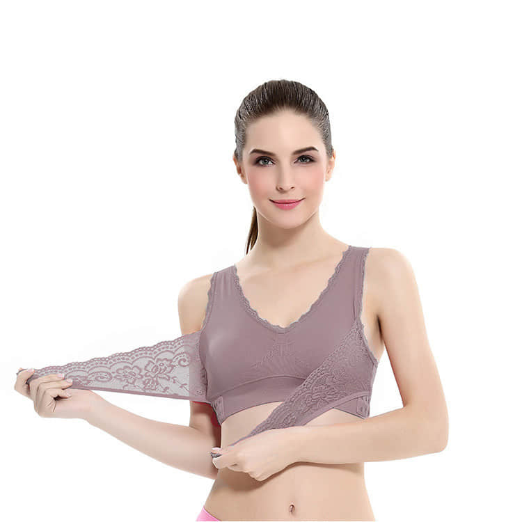 Women Plus Size Lace Wide Straps Wireless Bra Front Closure Push Up Bras - Image 9