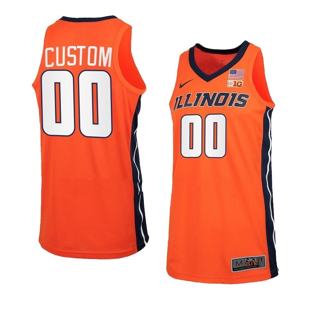 Custom Illinois Fighting Illini Basketball Jersey College Name and Number Orange Black