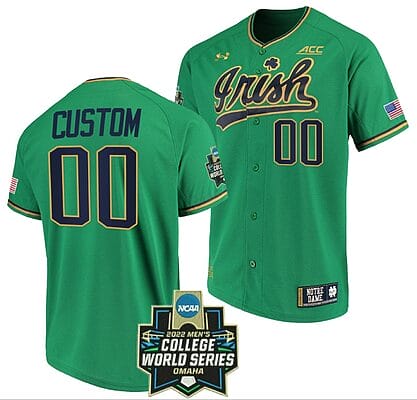 Custom Notre Dame Baseball Jersey Fighting Irish Name and Number NCAA 2022 College World Series Green