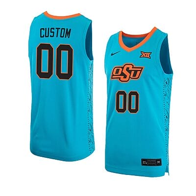 Custom Oklahoma State Cowboys Basketball Jersey College Name and Number Turquoise