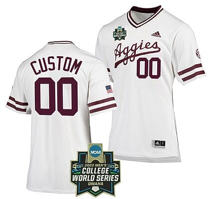 Custom Texas Aggies Baseball Jersey Name and Number NCAA 2022 College World Series White SEC