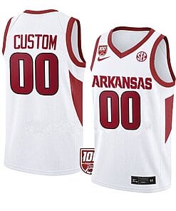 Custom Arkansas Razorbacks Basketball Jersey College Name and Number White 100