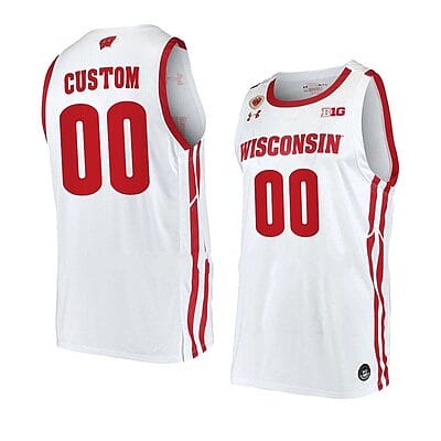 Custom Wisconsin Badgers Basketball Jersey College Name and Number White