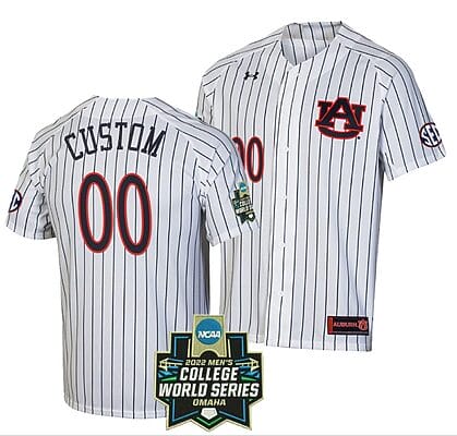 Custom Auburn Tigers Jersey Baseball Name and Number NCAA 2022 College World Series Stripe White