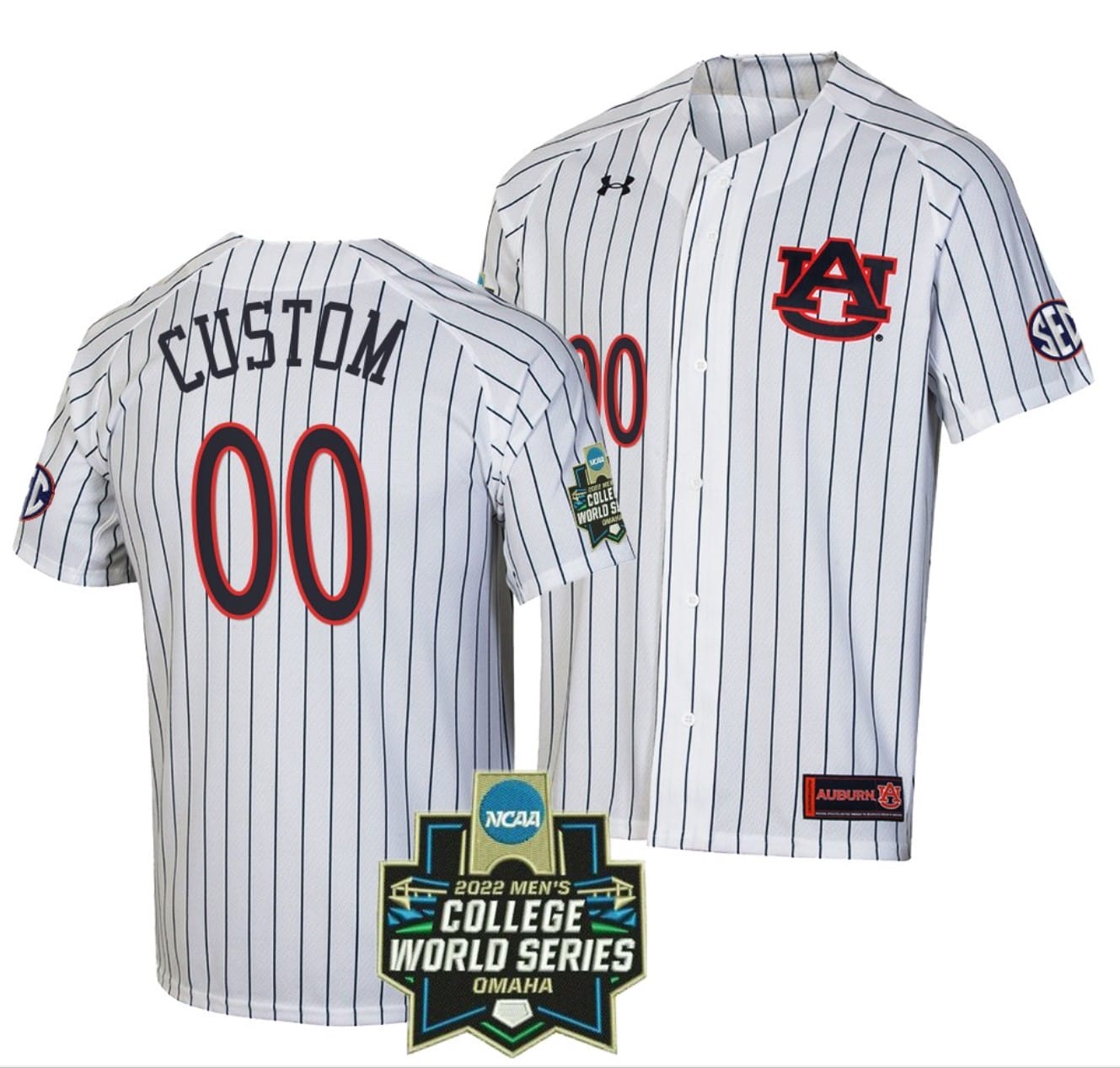 Custom Auburn Tigers Jersey Baseball Name and Number NCAA 2022 College World Series Stripe White