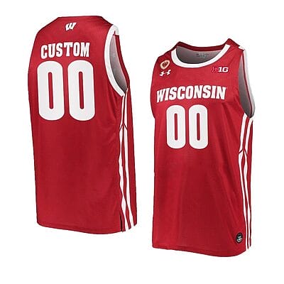 Custom Wisconsin Badgers Basketball Jersey College Name and Number Away Red