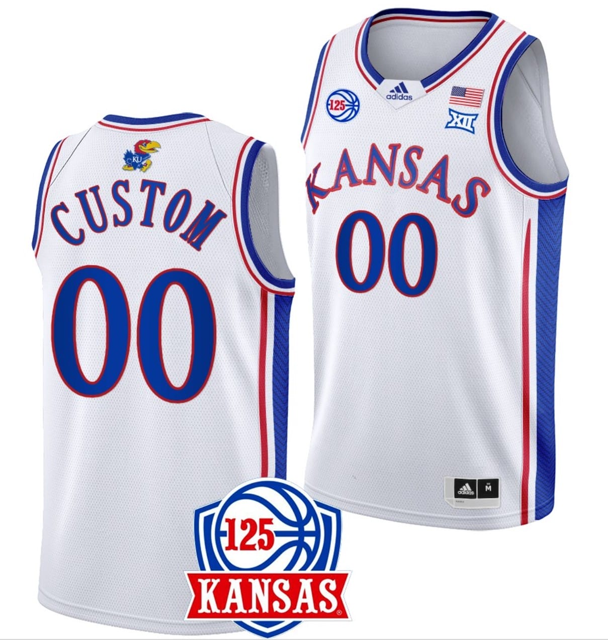 Custom Kansas Jayhawks Jersey College Basketball 125th Anniversary Home White