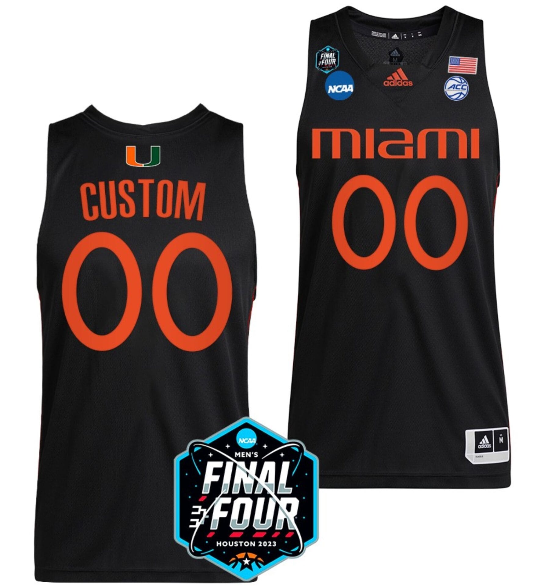 Custom Miami Hurricanes Jersey College Basketball 2023 NCAA Final Four Black