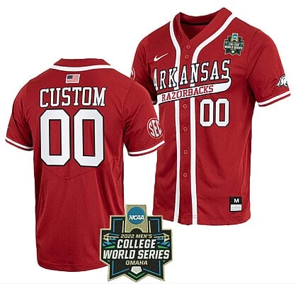 Custom Arkansas Razorbacks Jersey Baseball Name and Number NCAA 2022 College World Series Cardinal