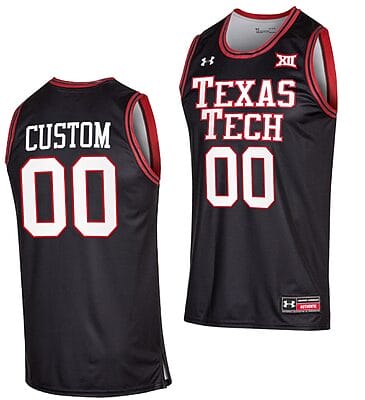 Custom Texas Tech Jersey Red Raiders Name and Number College Basketball Black