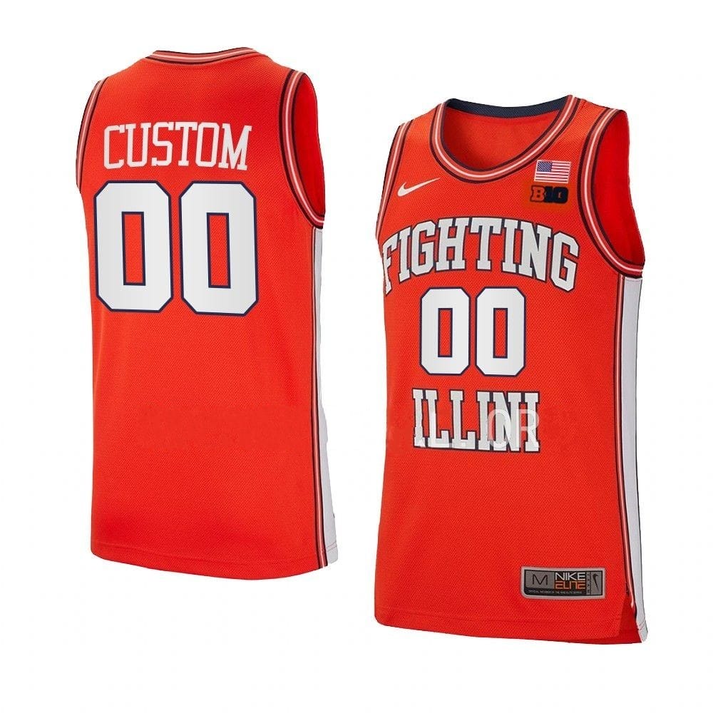 Custom Illinois Fighting Illini Basketball Jersey College Name and Number Orange