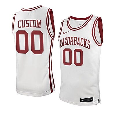 Custom Arkansas Razorbacks Basketball Jersey College Name and Number White