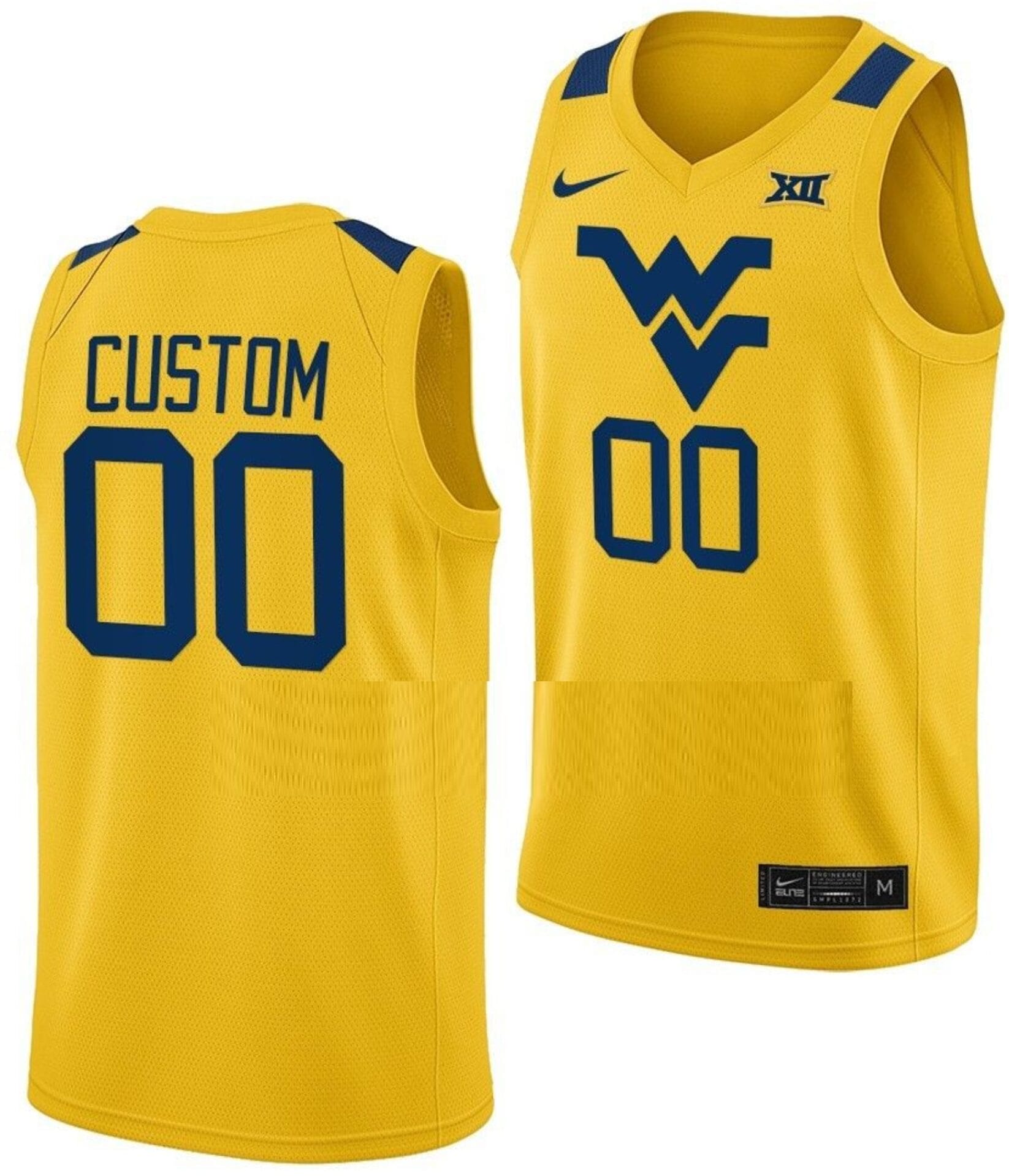 Custom West Virginia Jersey Name and Number Mountaineers College Basketball Gold