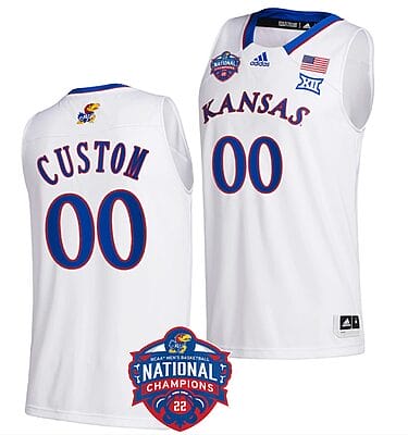 Custom Kansas Jayhawks Jersey College Basketball National Champions Logo White