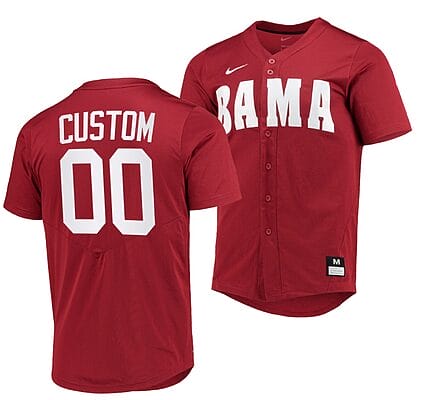 Custom Alabama Jersey Baseball Crimson Tide Name and Number NCAA College Replica Red