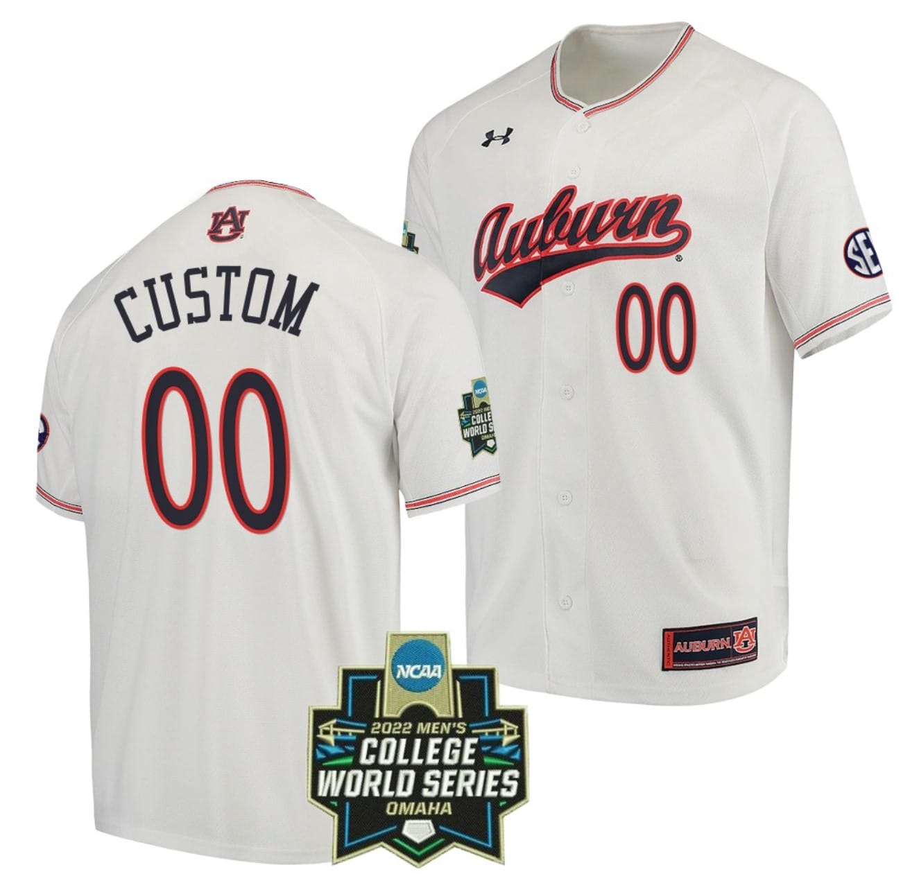 Custom Auburn Tigers Jersey Baseball Name and Number NCAA 2022 College World Series White