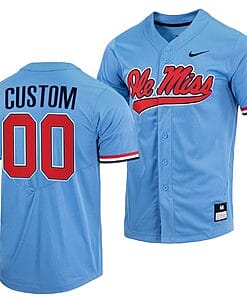 Custom Ole Miss Rebels Baseball Jersey Name and Number NCAA College Full-Button Blue