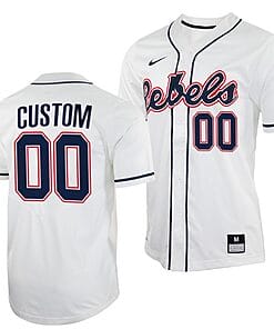 Custom Ole Miss Rebels Baseball Jersey Name and Number NCAA College White