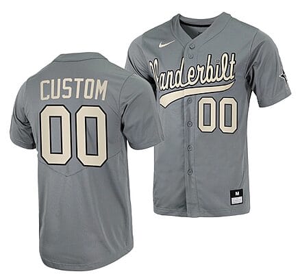 Custom Vanderbilt Commodores Baseball Jersey Name and Number NCAA College Grey