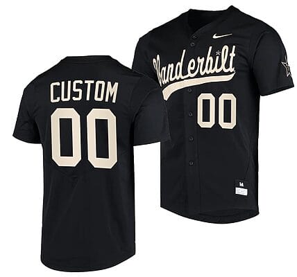 Custom Vanderbilt Commodores Baseball Jersey Name and Number NCAA College Replica Black