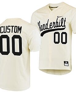 Custom Vanderbilt Commodores Baseball Jersey Name and Number NCAA College Replica Cream