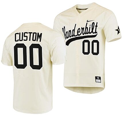 Custom Vanderbilt Commodores Baseball Jersey Name and Number NCAA College Replica Cream