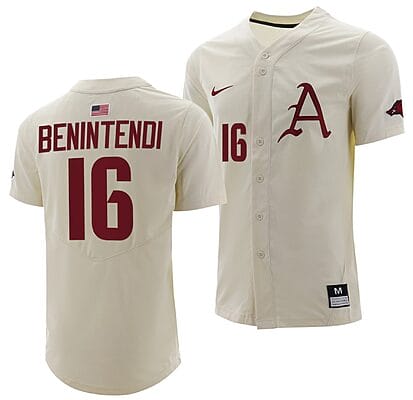 Andrew Benintendi Jersey #16 Arkansas Razorbacks College Baseball Full-Button Natural