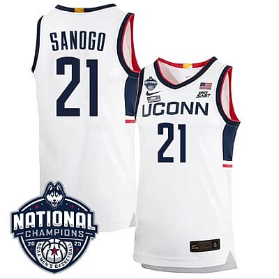 Adama Sanogo Jersey #21 UConn Huskies 2023 National Champions College Basketball White Home