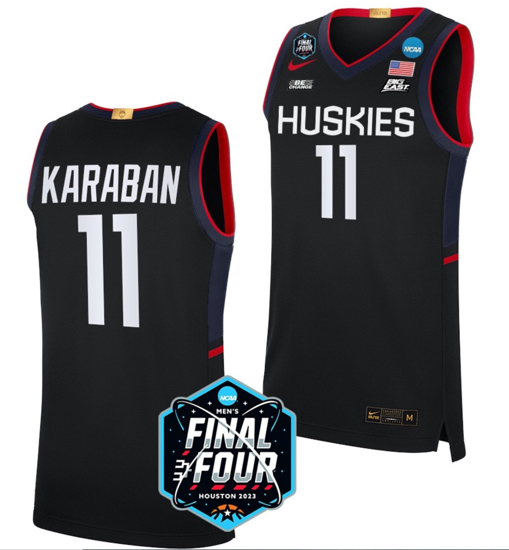 Alex Karaban Jersey #11 UConn Huskies College Basketball 2023 NCAA Final Four Black