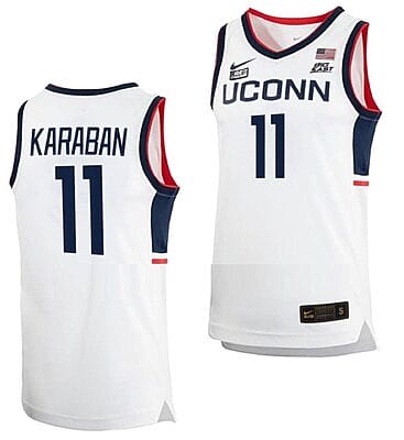 Alex Karaban Jersey #11 UConn Huskies College Basketball White Replica