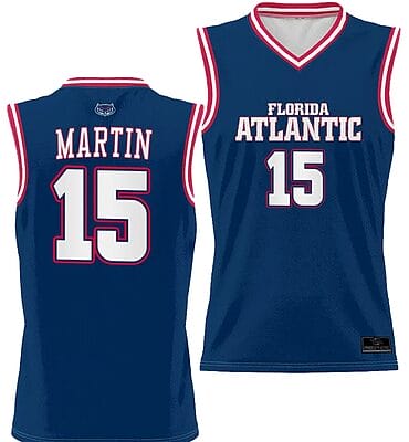Alijah Martin Jersey #15 FAU Owls Full Sublimated Alternate Basketball Navy