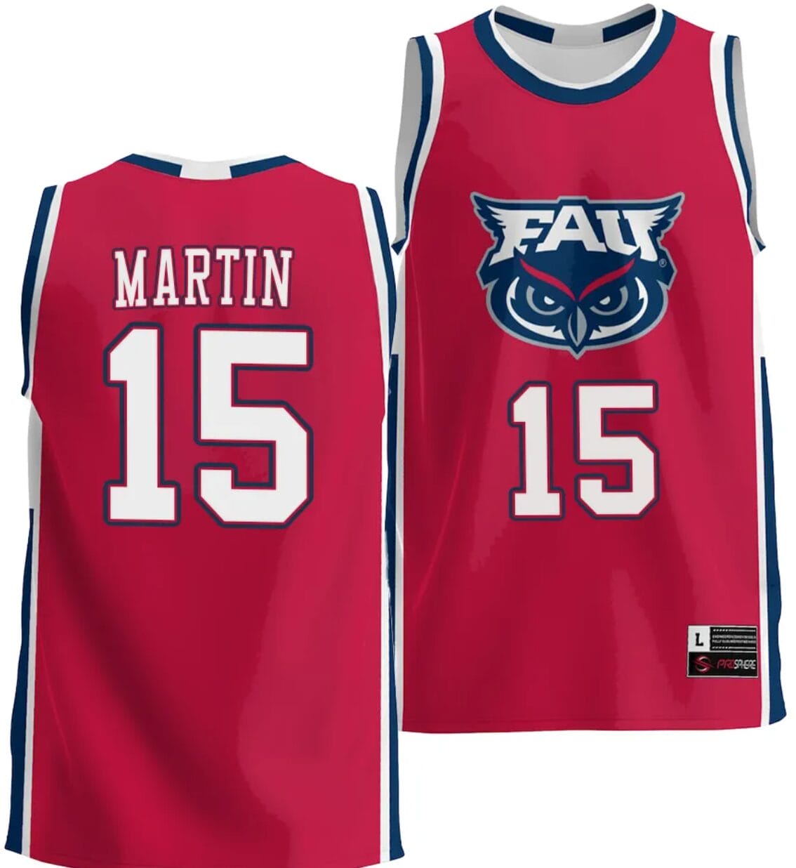 Alijah Martin Jersey #15 FAU Owls NIL College Basketball Lightweight Red