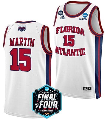 Alijah Martin Jersey #15 FAU Owls College Basketball 2023 NCAA Final Four White