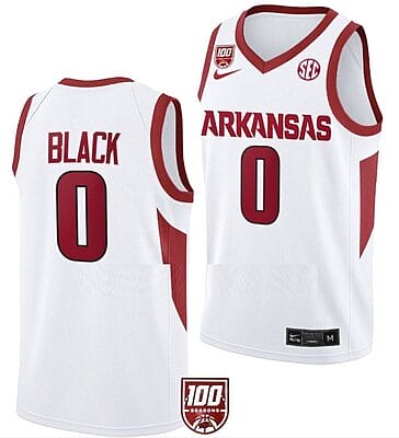 Anthony Black Jersey #0 Arkansas Razorbacks College Basketball 100 Season White