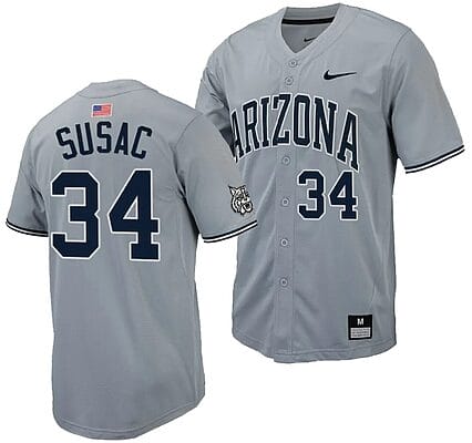 Anthony Susac Jersey #34 Arizona Wildcats Replica Baseball Full-Button Gray