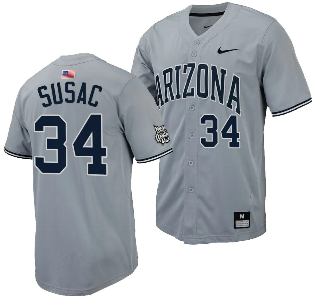 Anthony Susac Jersey #34 Arizona Wildcats Replica Baseball Full-Button Gray