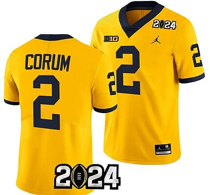 Blake Corum Jersey #2 Michigan Wolverines 2024 Football National Championship Playoff Yellow