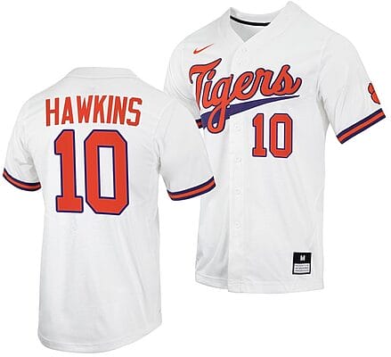 Bryar Hawkins Jersey #10 Clemson Tigers College Baseball White