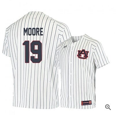 Brody Moore Jersey #19 Auburn Tigers Baseball NCAA College White Blue Alumni