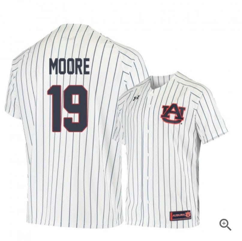 Brody Moore Jersey #19 Auburn Tigers Baseball NCAA College White Blue Alumni