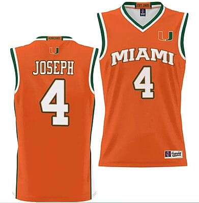 Bensley Joseph Jersey #4 Miami Hurricanes NIL College Basketball Lightweight Orange