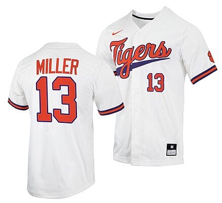 Brad Miller Jersey #13 Clemson Tigers College Baseball White