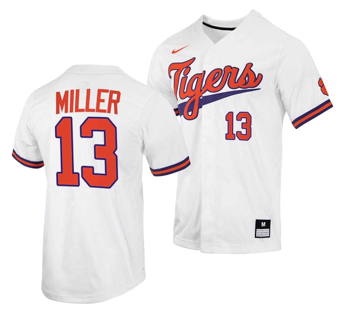 Brad Miller Jersey #13 Clemson Tigers College Baseball White