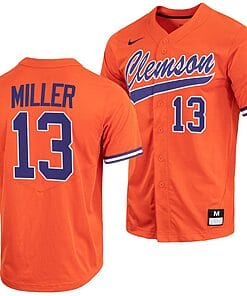 Brad Miller Jersey #13 Clemson Tigers College Baseball Orange Full-Button