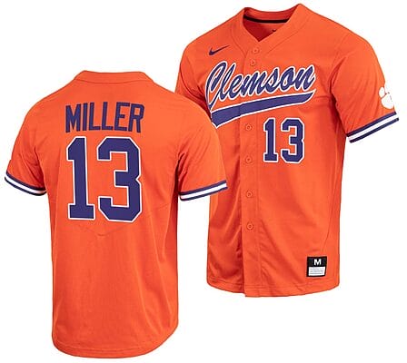 Brad Miller Jersey #13 Clemson Tigers College Baseball Orange Full-Button