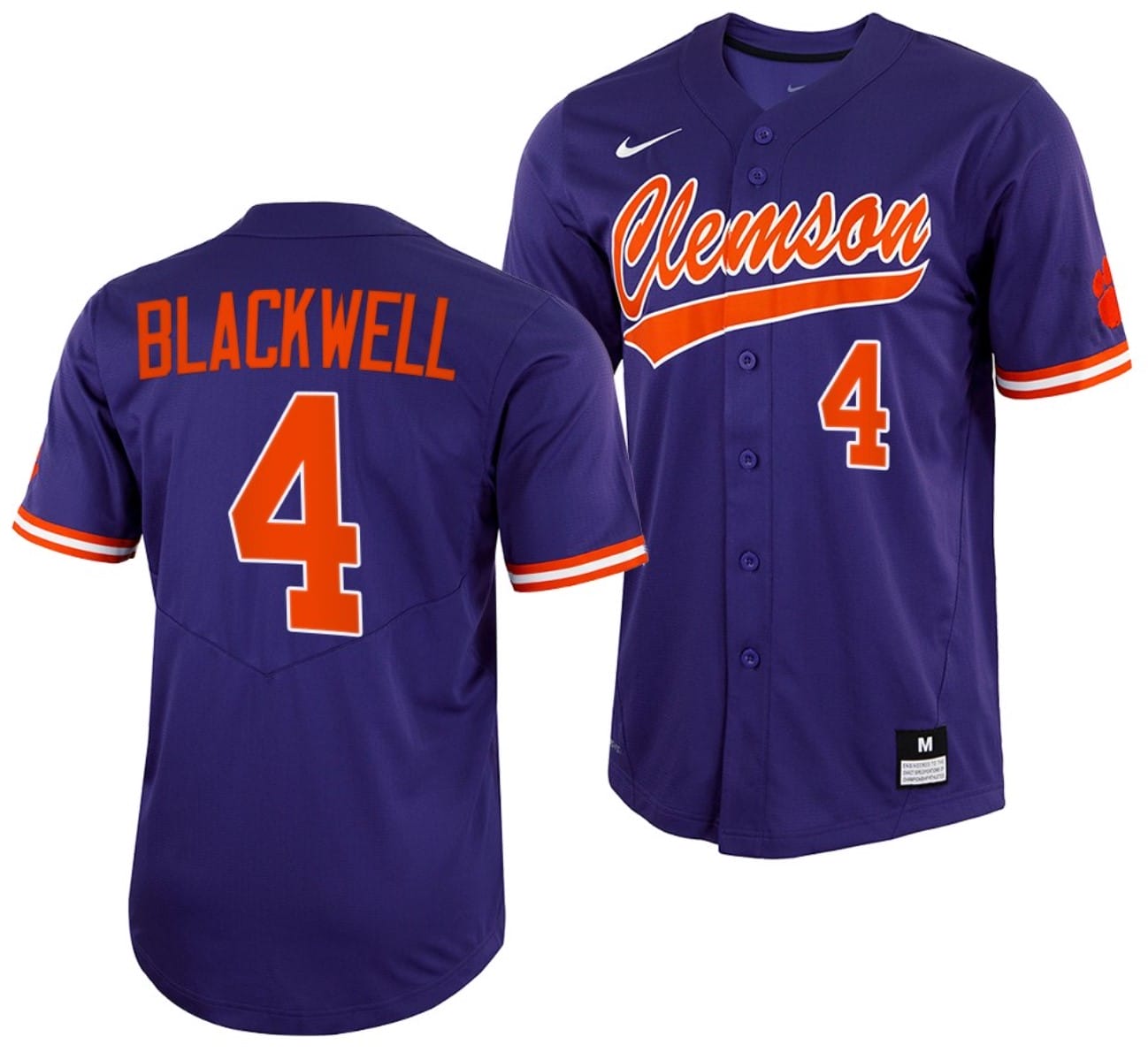 Benjamin Blackwell Jersey #4 Clemson Tigers College Baseball Purple Full-Button