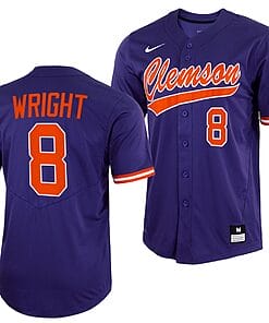 Blake Wright Jersey #8 Clemson Tigers College Baseball Purple Full-Button